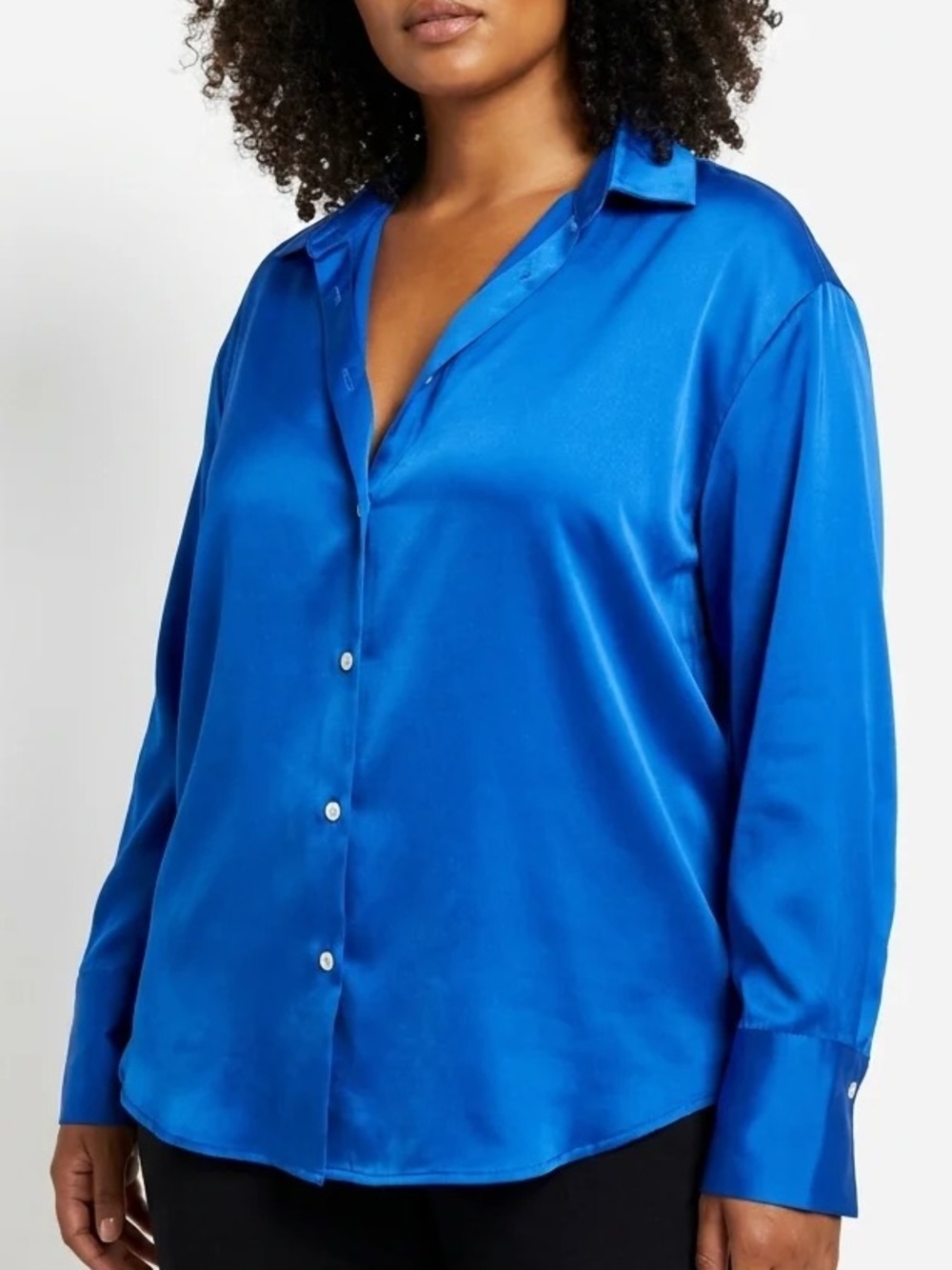 Zara| Electric Blue ‘Satin Effect’ Button Down Loose Fit Shirt Sz S